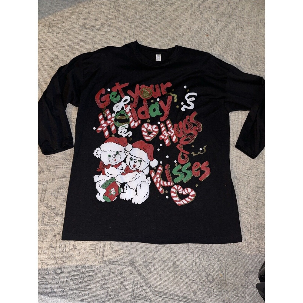Vintage 90's Hugging Bears‎ Christmas Long T-Shirt Womens One Size